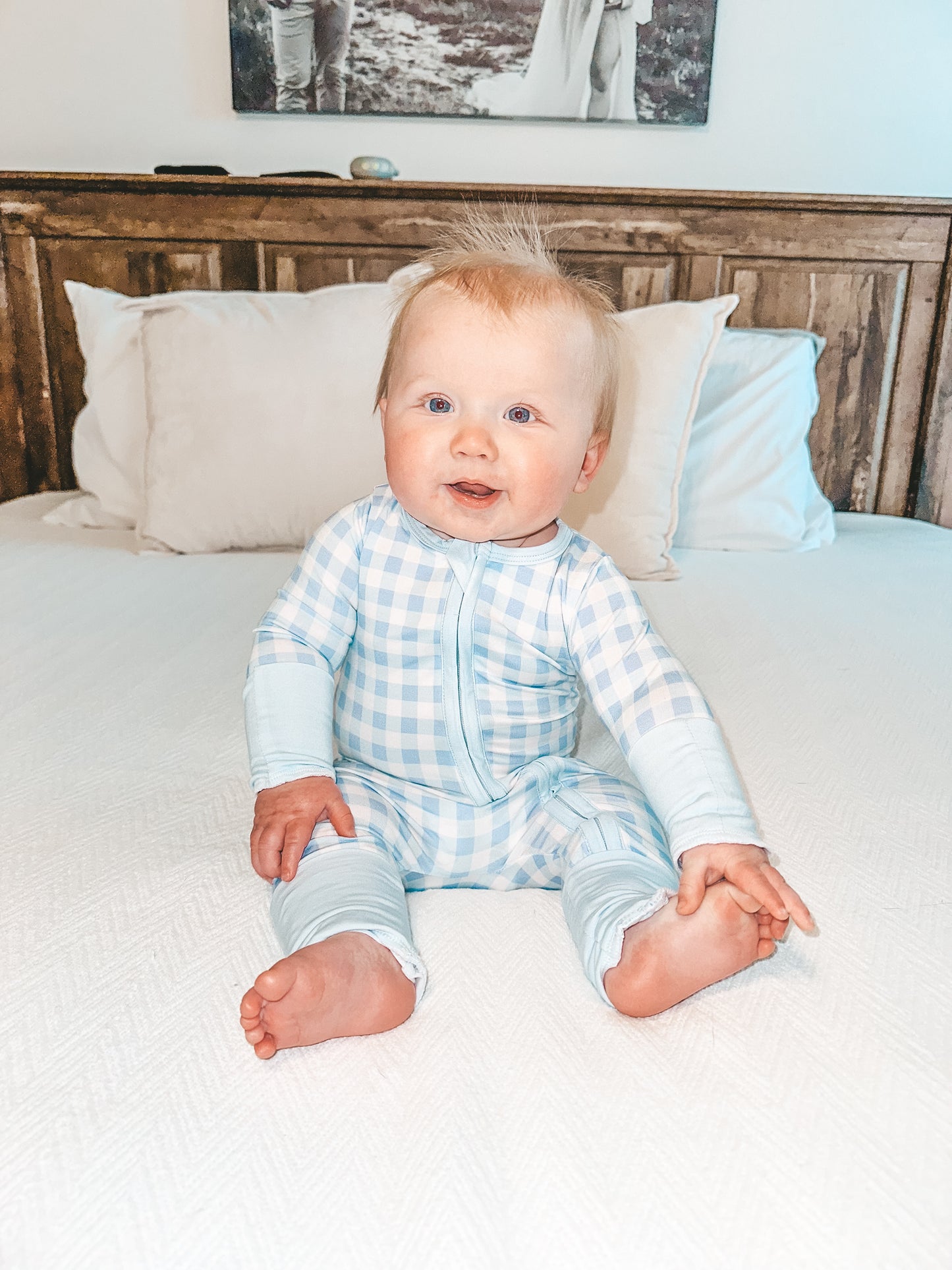 Blue Gingham Zip Bamboo PJ